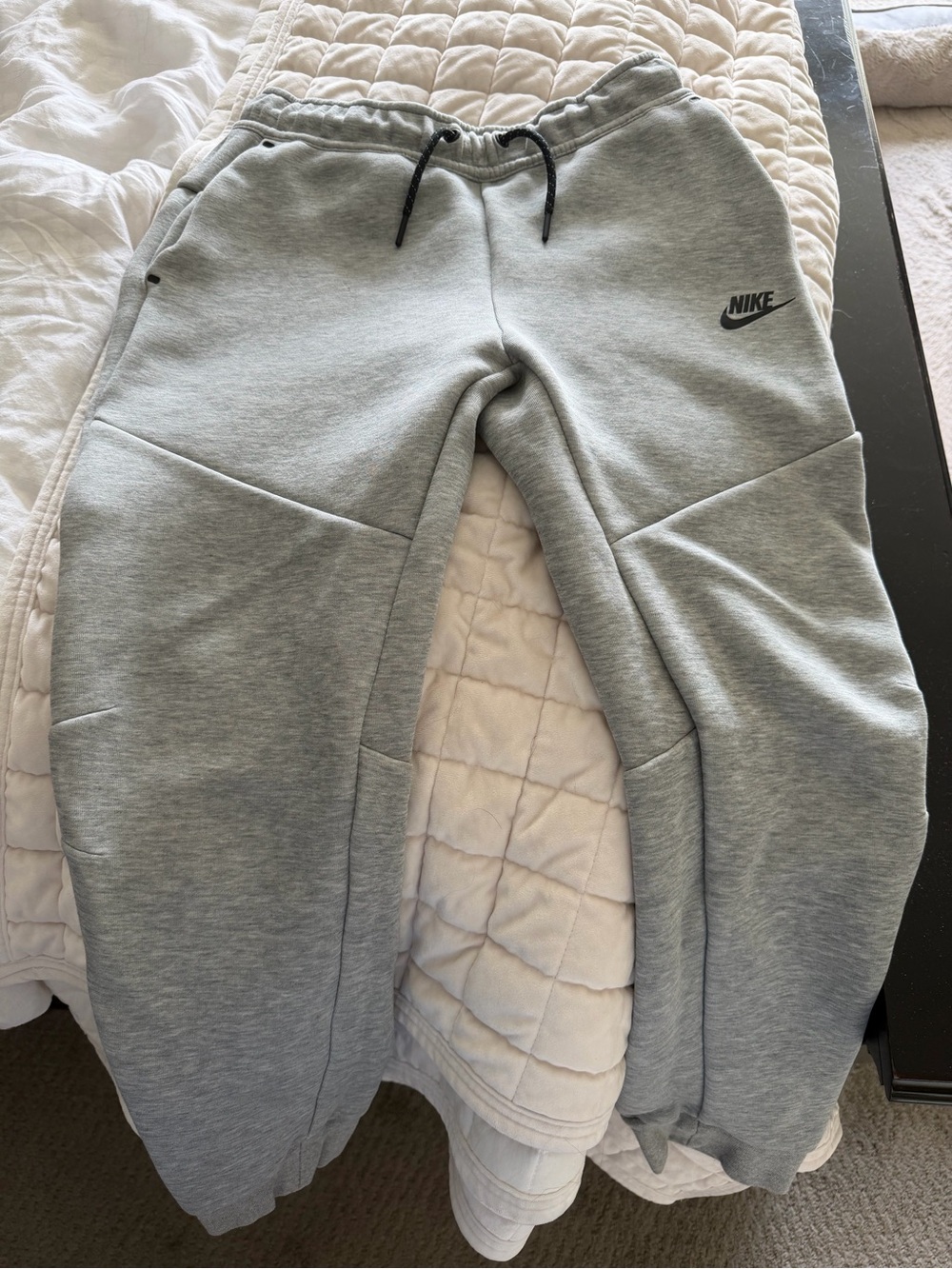 Nike Sport Tech Light Gray Kids' Fleece Joggers with Black Drawstring